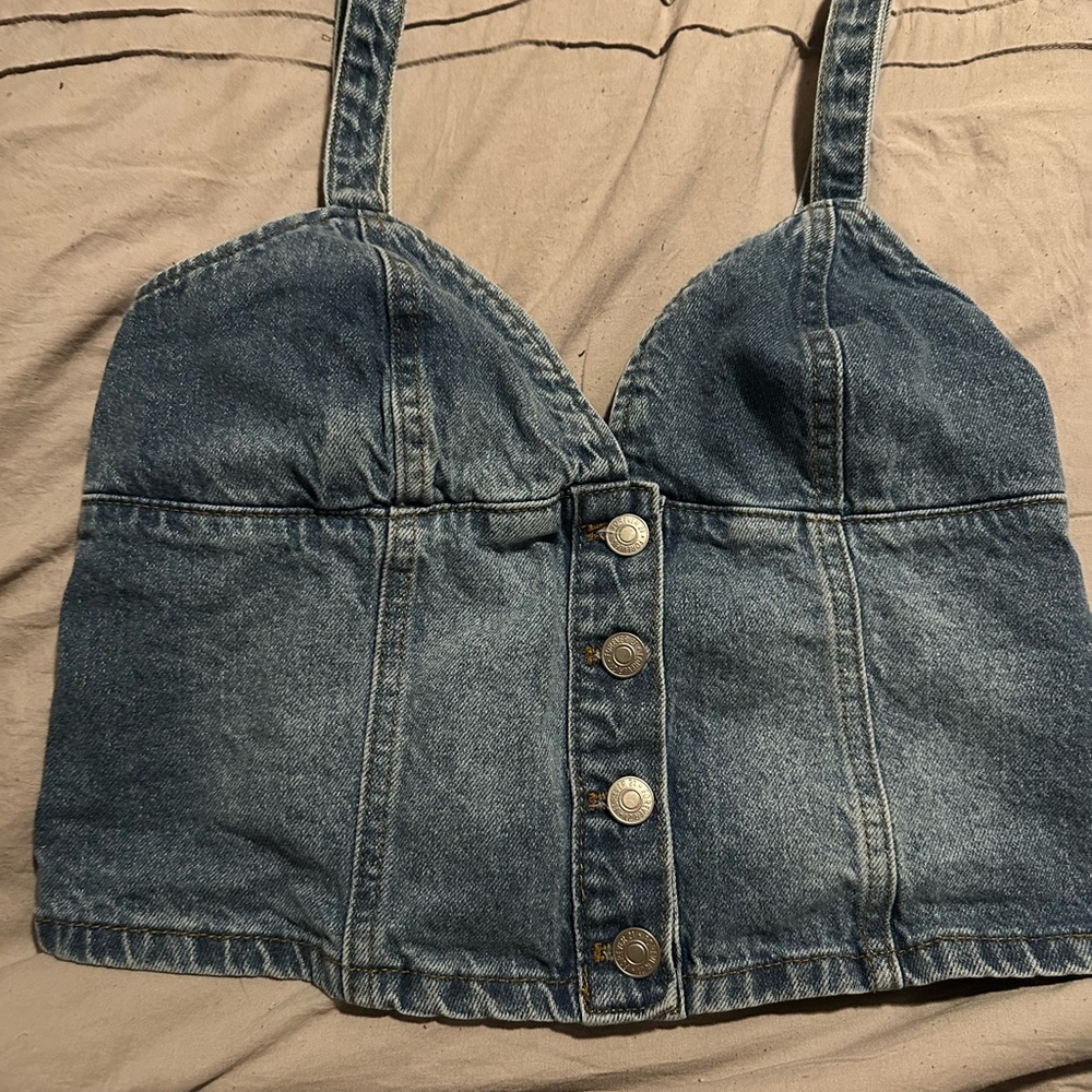 Denim Button-Up Crop Top